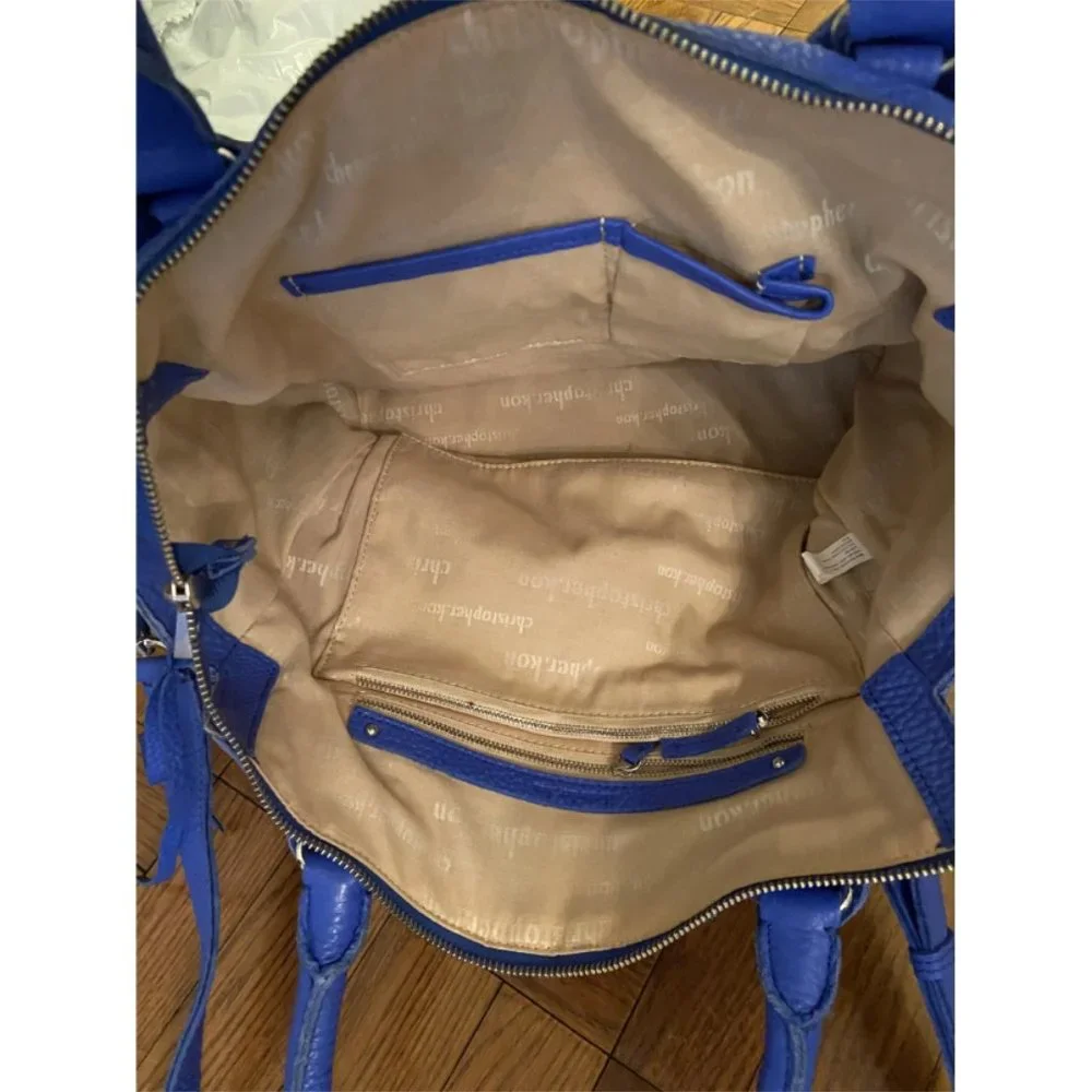 Christopher Kon Blue Pebbled Leather Satchel Bag with Dust Bag